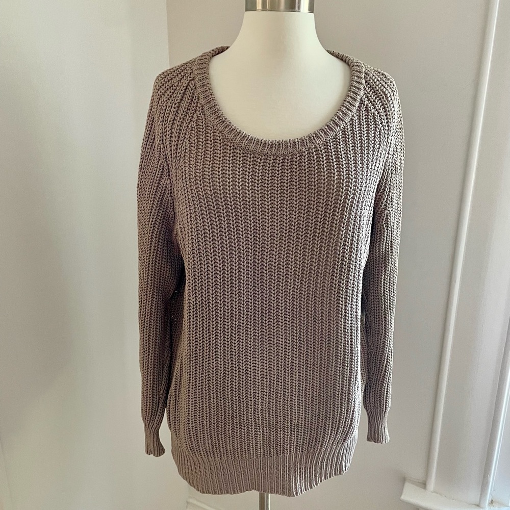 DEMYLEE 100% Cotton Knit Taupe Pullover Sweater